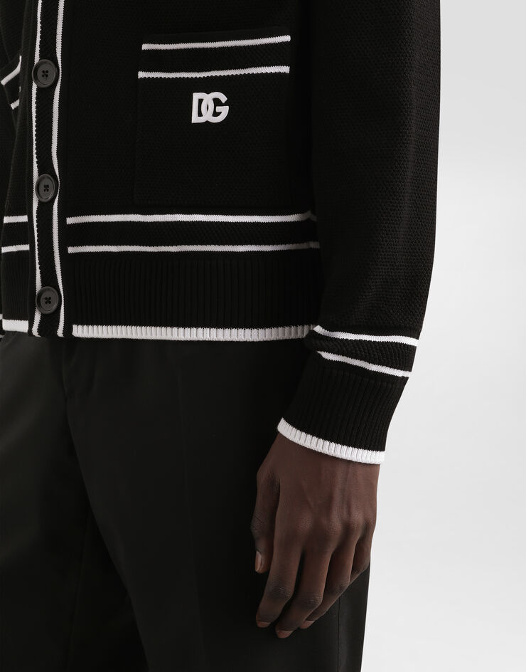 Dolce & Gabbana Cardigan over in cotone piquet con bottoni Nero GXV13ZJBCGY