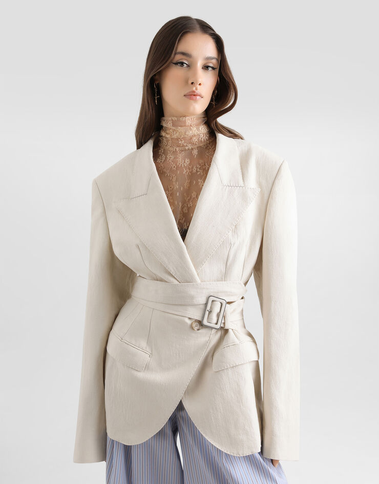 Dolce & Gabbana Single-breasted taormina jacket in rustic canvas White F29WCTFUTDJ