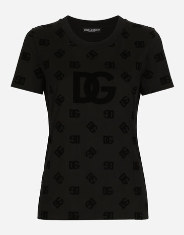 Dolce & Gabbana Jersey T-shirt with all-over flocked DG logo White F8U78TGDB6T