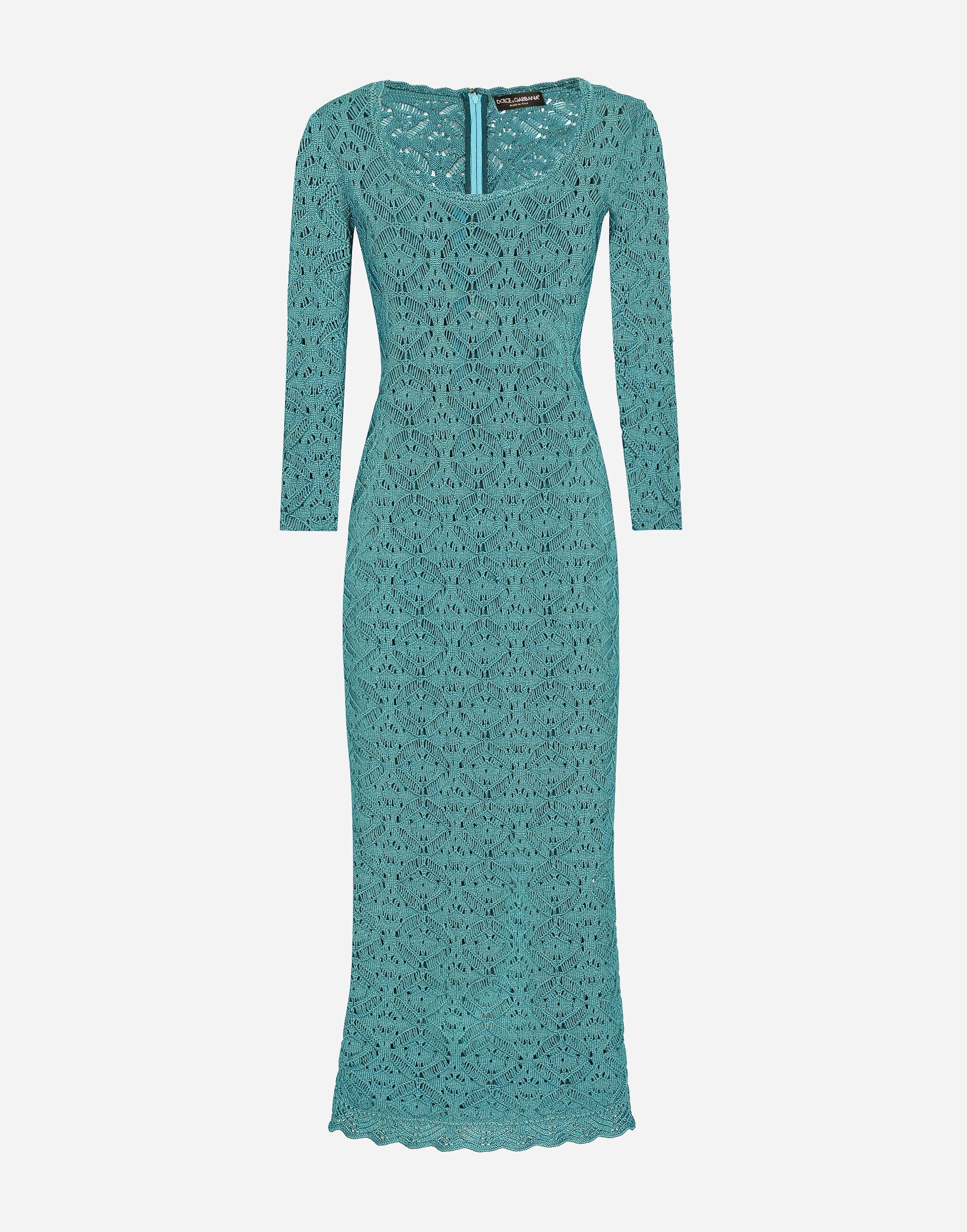 Dolce & Gabbana Crochet calf-length dress Blue F6GAMDG8KT2