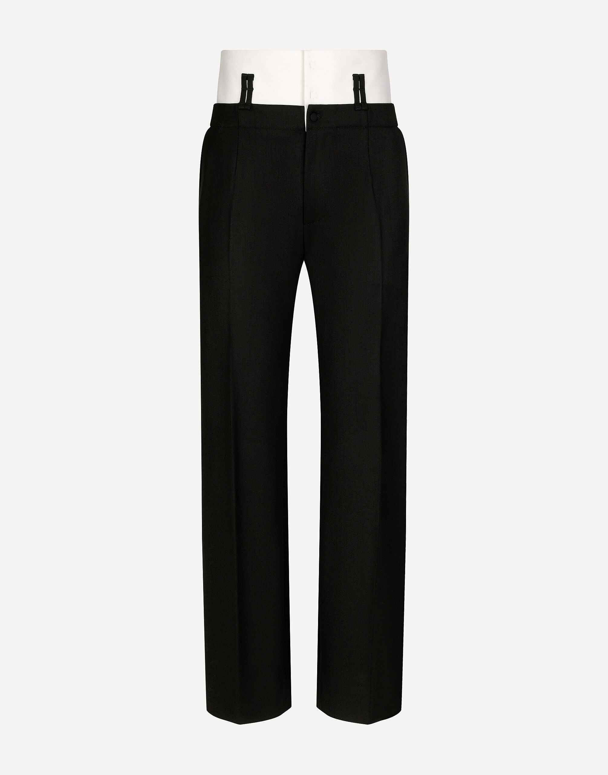 Dolce & Gabbana Tailored pants with contrasting belt Black G2TM9TFUBFY