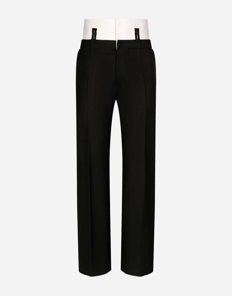 Dolce & Gabbana Pantalone sartoriale con cintura a contrasto Nero GP078TFUBGC