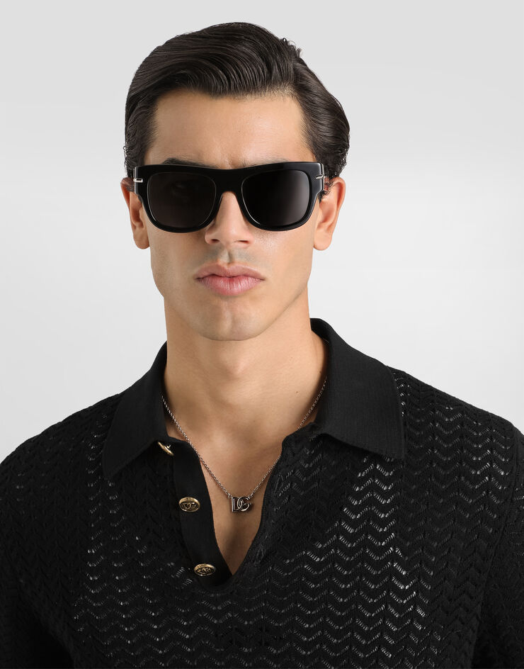 Dolce & Gabbana Polo shirt in perforated cotton Black GXZ02TJBCJW