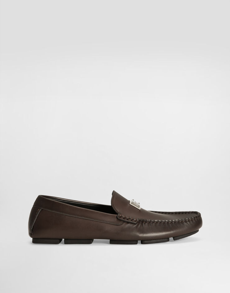 Dolce & Gabbana DG driver calfskin loafers Brown A50596A0065