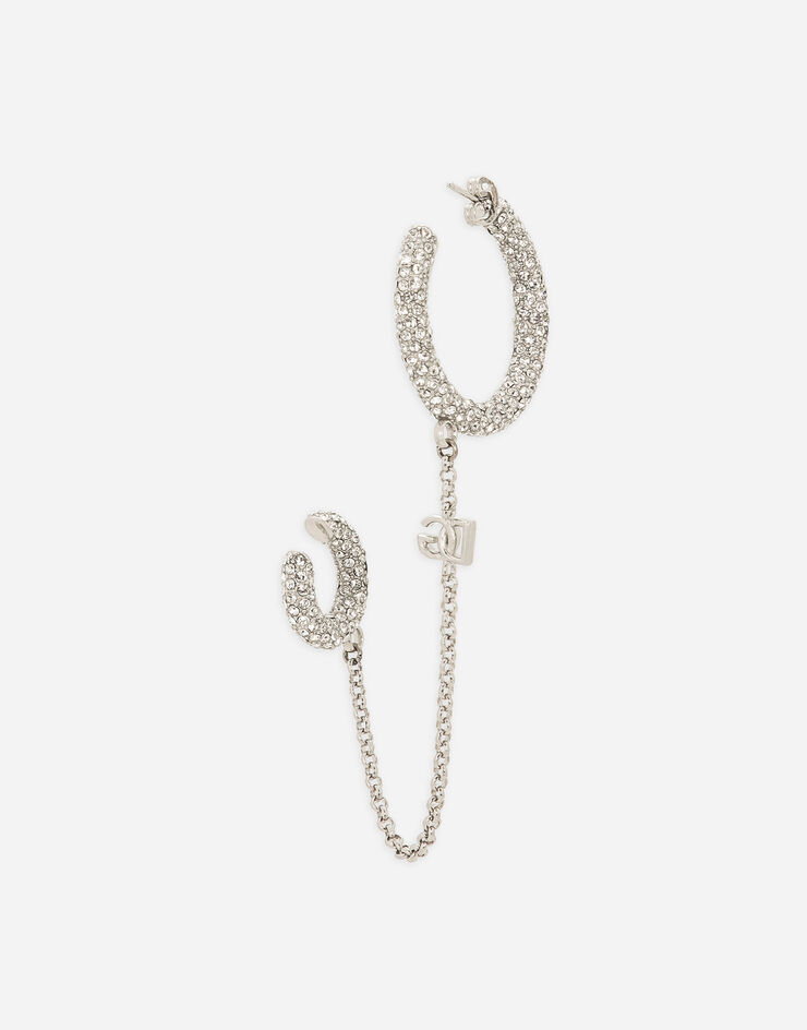 Dolce&Gabbana Mono orecchino a creola in strass con catena Silver WEP8S1W1111