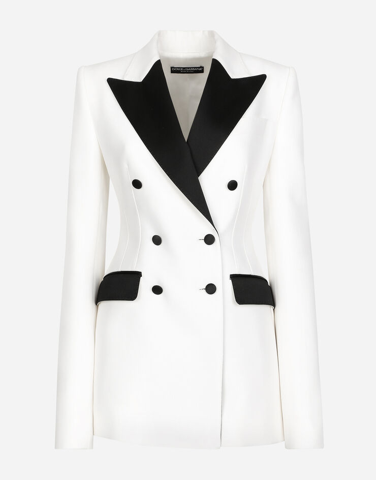 Dolce & Gabbana Double-breasted faille Turlington tuxedo blazer White F29YMTFU3R1