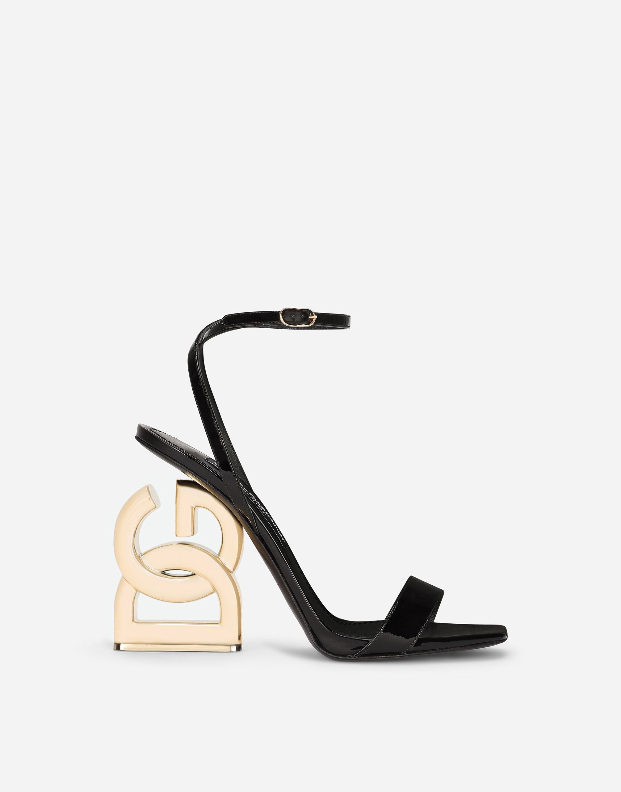 Sandales en cuir verni talon 3.5 en Noir pour femme Dolce Gabbana