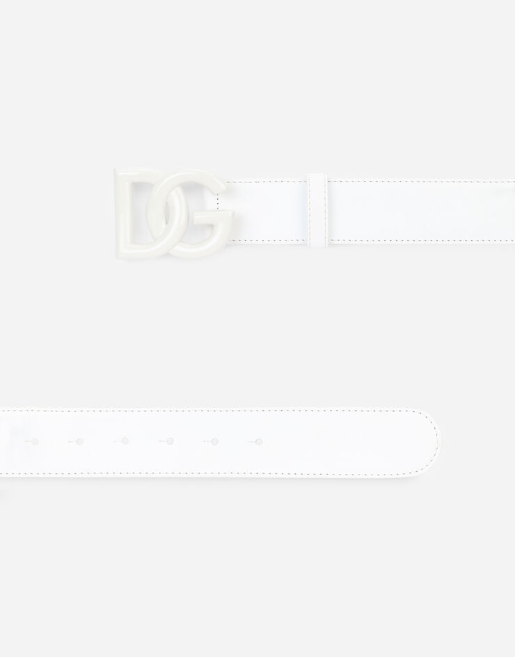 Dolce & Gabbana Cinturón de cuero con hebilla con logotipo DG cruzado White BE1446AQ069