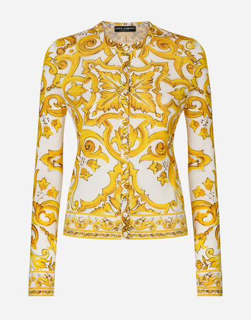 Dolce & Gabbana Long-sleeved silk cardigan with majolica print Print FXX31TJBSJF