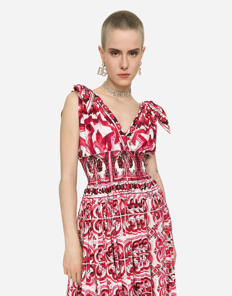 Dolce&Gabbana Long Majolica-print poplin dress Multicolor F6ADOTHH5AP