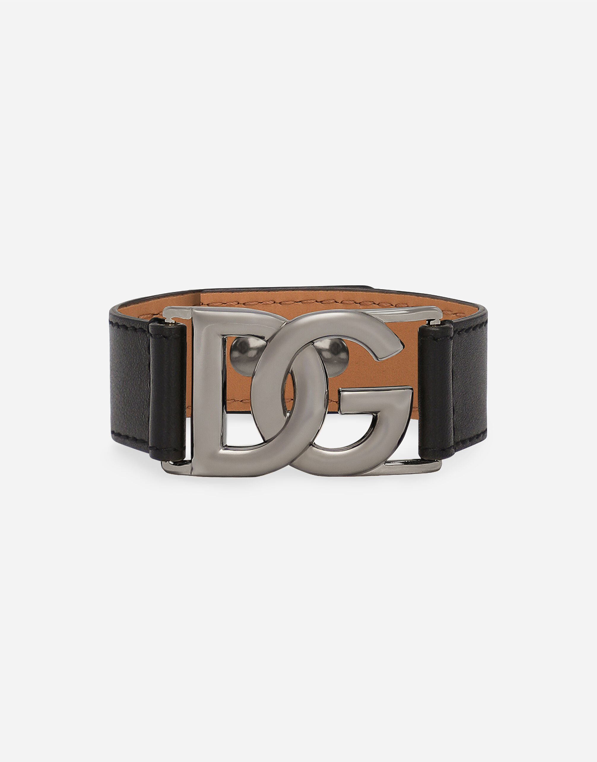Dolce & Gabbana Bracelet en cuir de veau à logo DG Argent WRQ5P1W1111