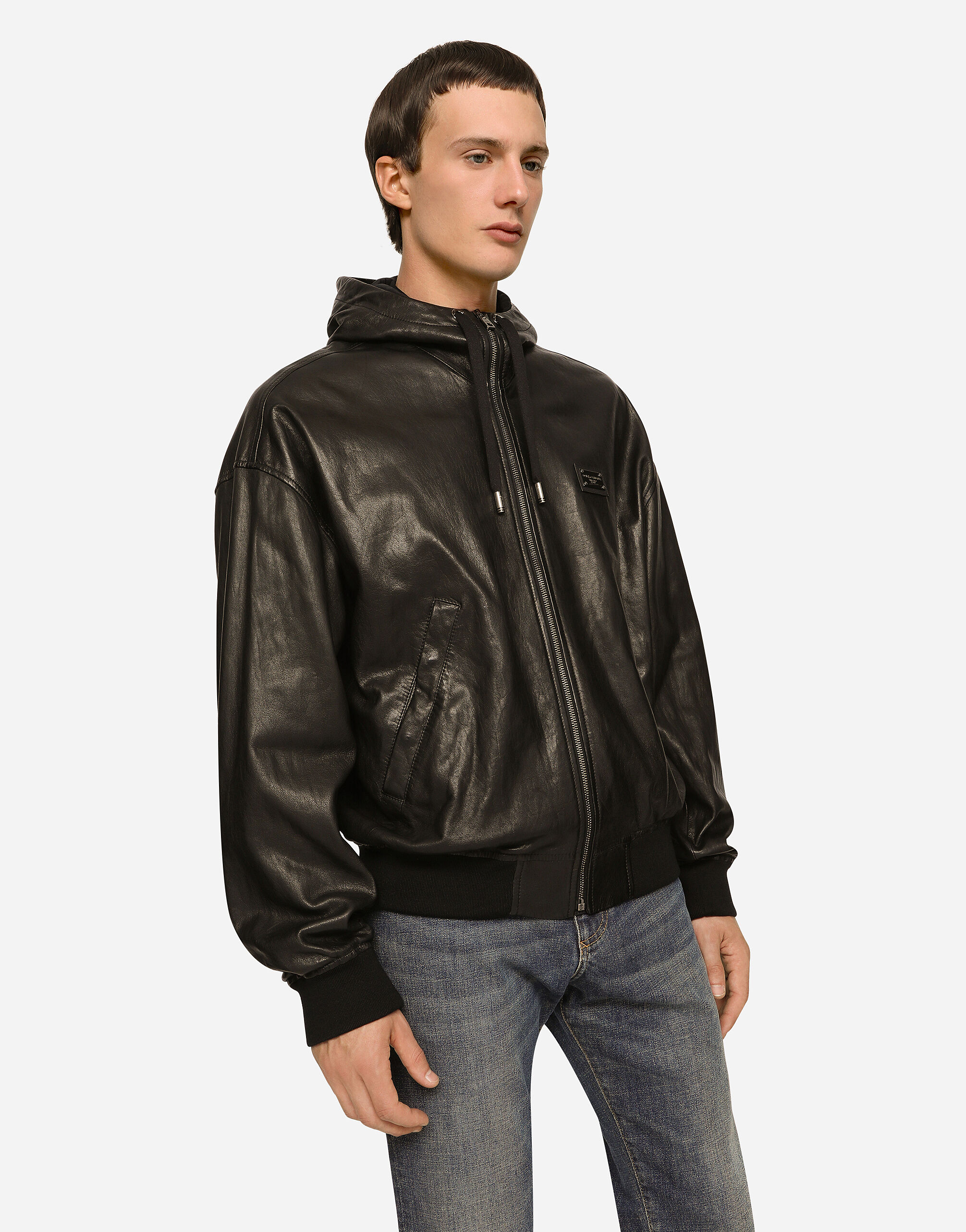 Nappa leather jacket with hood and tag in Black for Men Dolce Gabbana US
