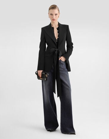 Dolce & Gabbana Turlington single-breasted jacket in micro-ribbed fabric Black F2JBUTFUBG3
