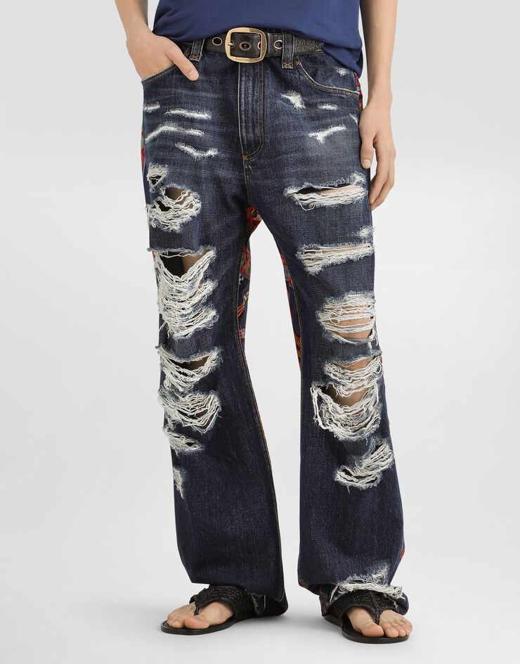 Dolce & Gabbana Pantalón en denim con aplicaciones de estampado carretto Multicolor GP26SDG8ND6