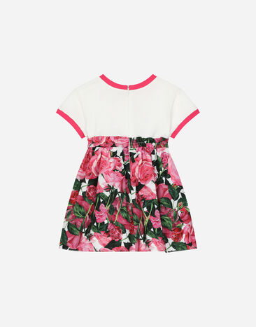 Dolce & Gabbana Vestido de punto y popelina con estampado de rosas sobre base blanca Imprima L2JD9HG7NZZ
