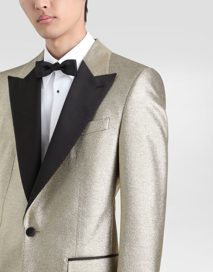 Dolce & Gabbana Chaqueta de esmoquin con botonadura recta de jacquard lamé Dorado G2QU6TFJODV