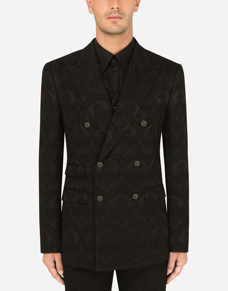 Dolce & Gabbana ダブルブレストスーツ シチリアフィット ストレッチジャカード ブラック GK4JMTFJRDP