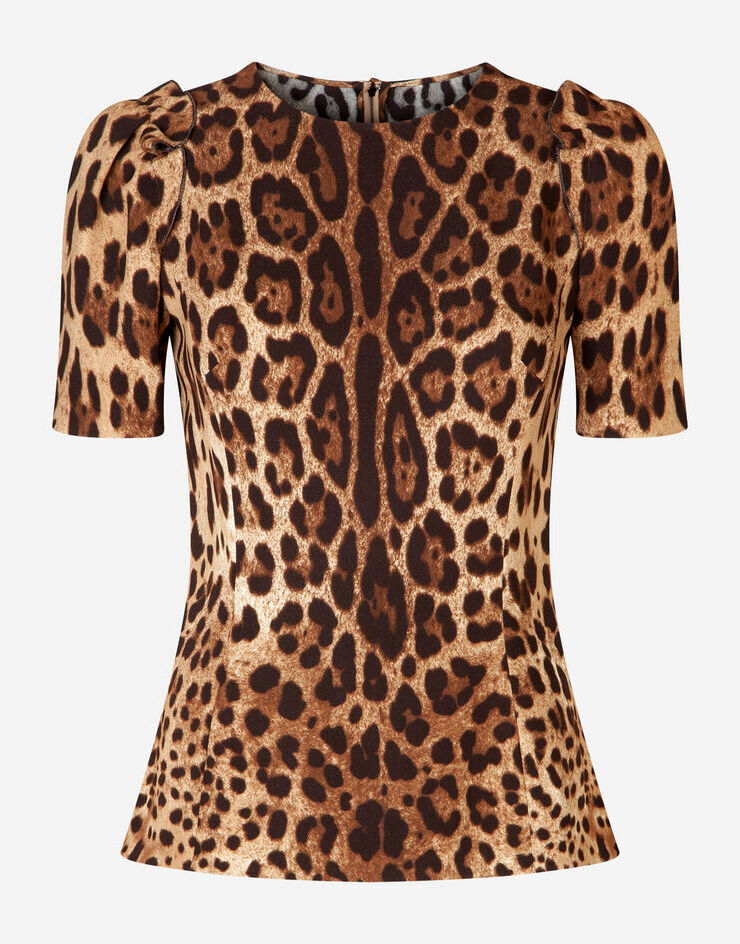 Dolce & Gabbana Top manica corta in cady stampa leopardo Multicolore F7ZY1TFSRKI