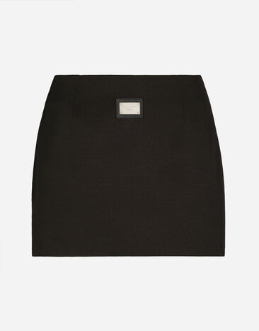 Dolce&Gabbana Gonna corta in ottoman con placca Dolce&Gabbana Black F4CLKTFU8BM