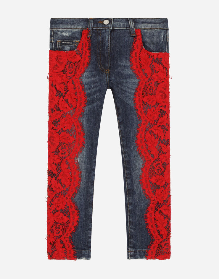 Dolce & Gabbana Stretch denim jeans with lace bands Multicolor L52F62LDB20