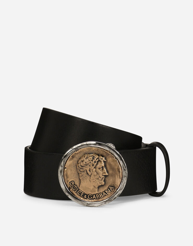 Dolce & Gabbana Leather belt with brand coin Black BC4807AO163