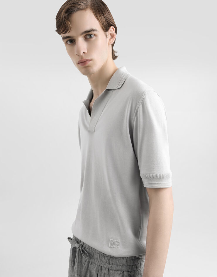 Dolce & Gabbana Polo de seda satinada Gris GXZ09ZJBSLV