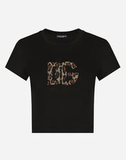 Dolce&Gabbana Short T-shirt with fusible-rhinestone DG logo Beige F7W98TFUWDU
