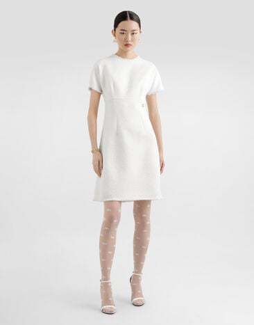 Dolce & Gabbana Raschel tweed midi dress with DG logo White F6ARVTGDCL1