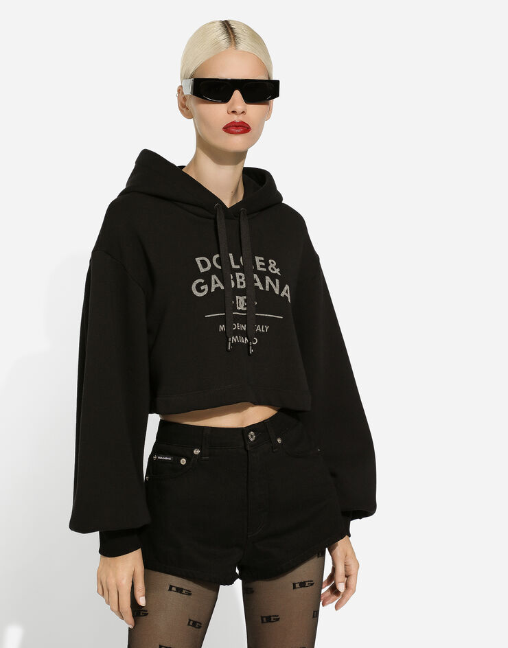 Dolce & Gabbana Jersey hoodie with Dolce&Gabbana logo lettering Black F9R32TGDB7E