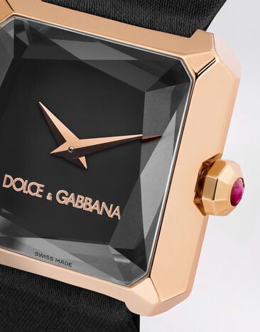 Dolce & Gabbana Sofia Uhr in 18 kt Rotgold mit schwarzem Armband aus 100% reiner Seide Schwarz WWFC2GXCKCT
