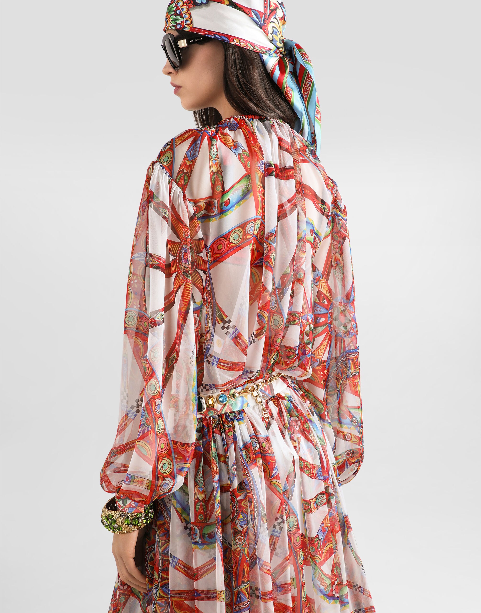 Carretto-print chiffon top in Multicolor for Women | Dolce&Gabbana® US