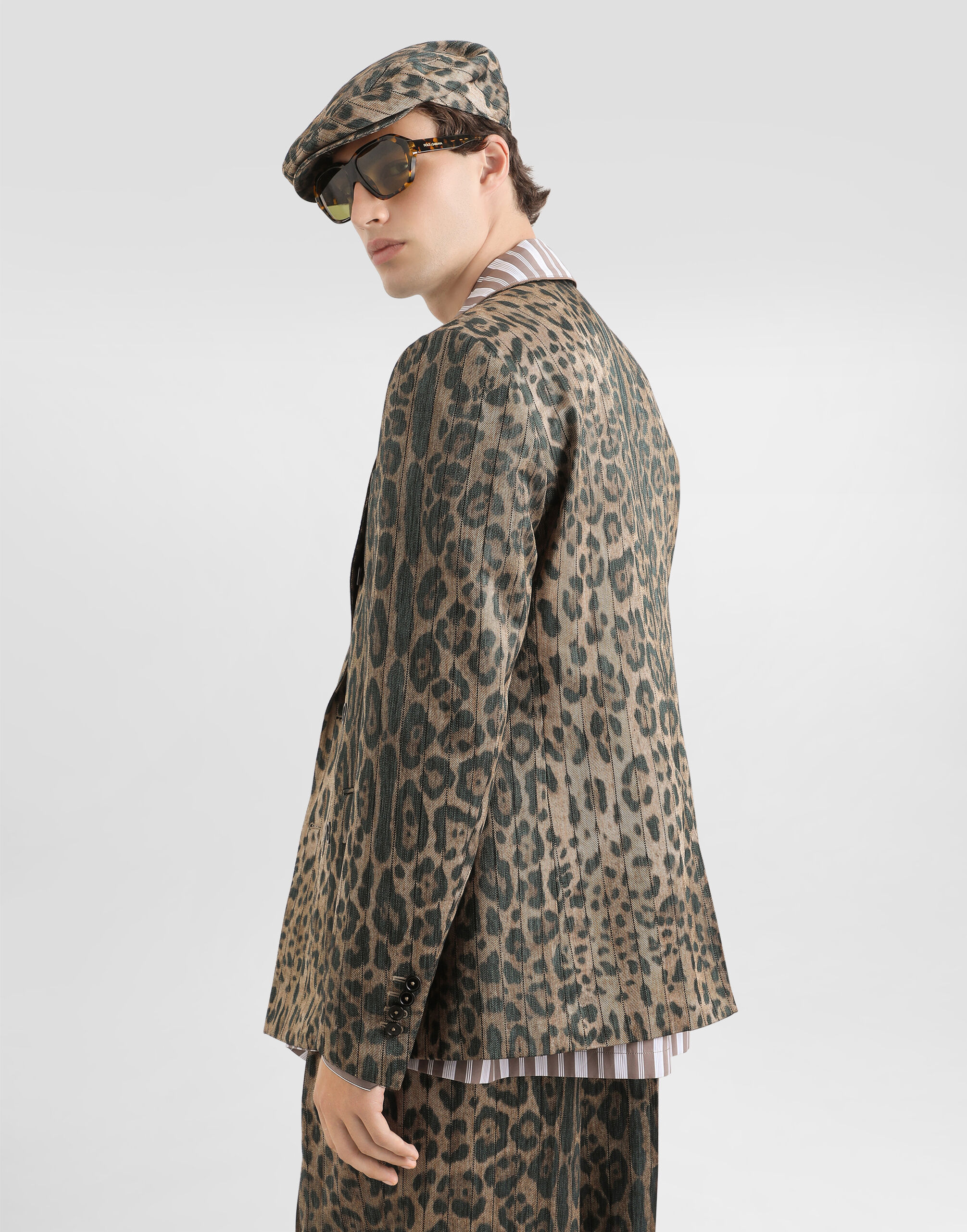 Leopard-print jacquard double-breasted jacket in Print for Men