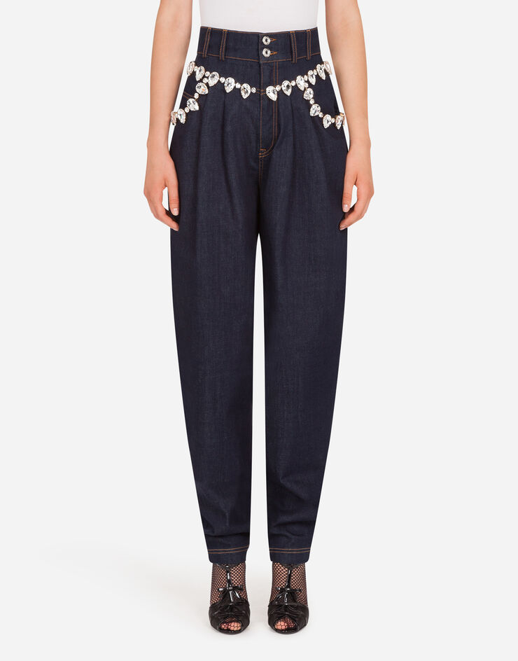 Dolce & Gabbana DENIM BALLOON PANTS WITH RHINESTONE EMBELLISHMENT BLUE FTBOLZG900B