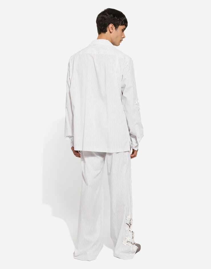Dolce & Gabbana Striped poplin pants with embroidery White GP08EZGH893