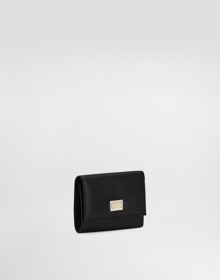 Dolce & Gabbana Portafoglio in pelle di vitello dauphine con targhetta logata Nero BI0770A1001