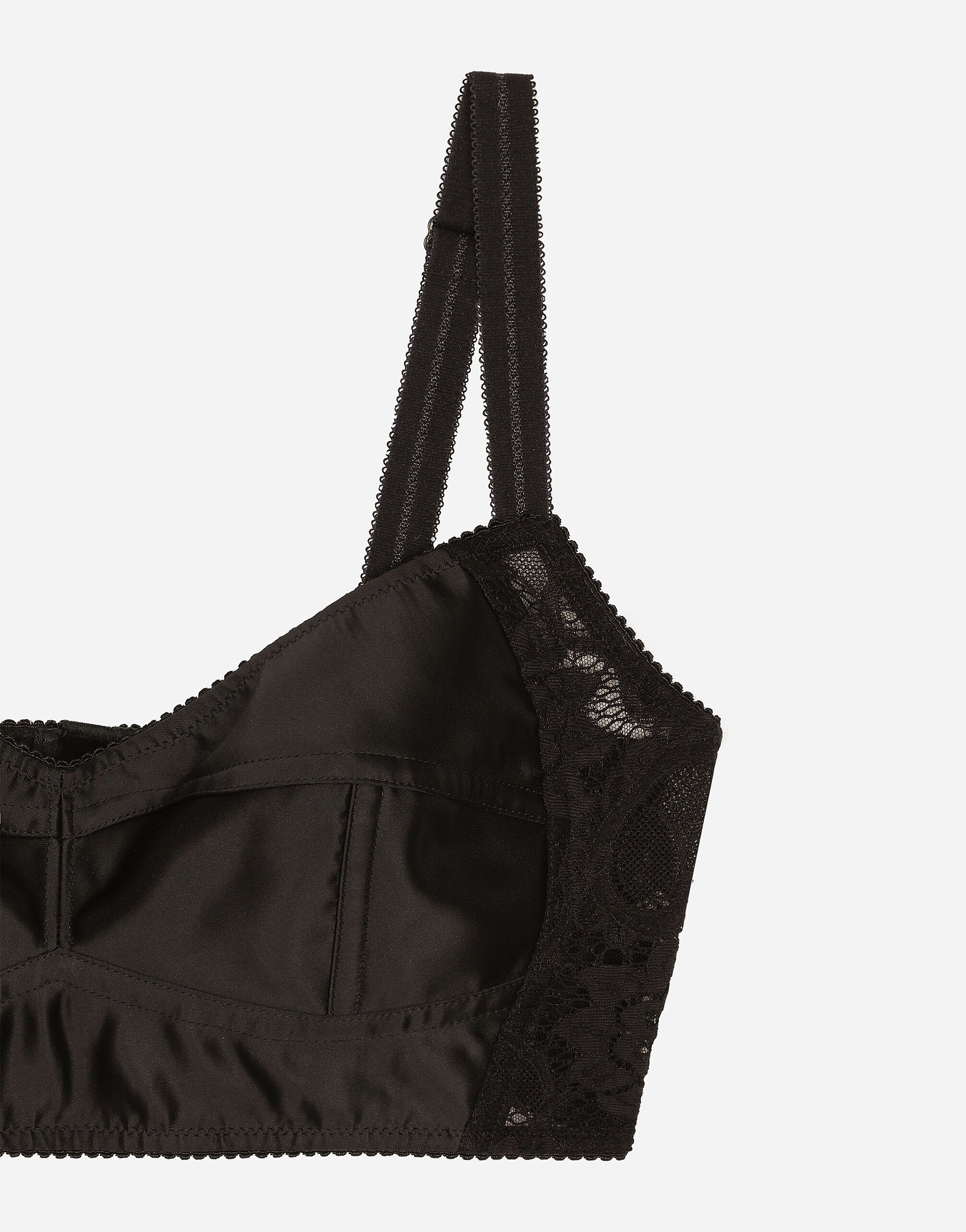 Tシャツ・カットソー DOLCE&GABBANA BLACK BRALETTE TOP IN SILK SATIN AND LACE Satin and lace bralette top in Black for Women