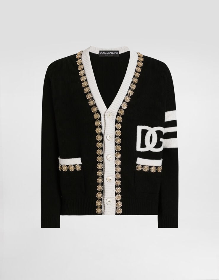 Dolce & Gabbana Wollcardigan mit Patch Mehrfarbig GXVE2ZJBVR7
