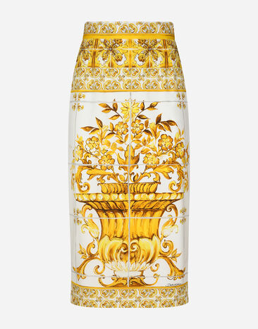 Dolce & Gabbana Юбка миди из шелкового шармеза с принтом майолики Отпечатки F6ADLTHH5A0