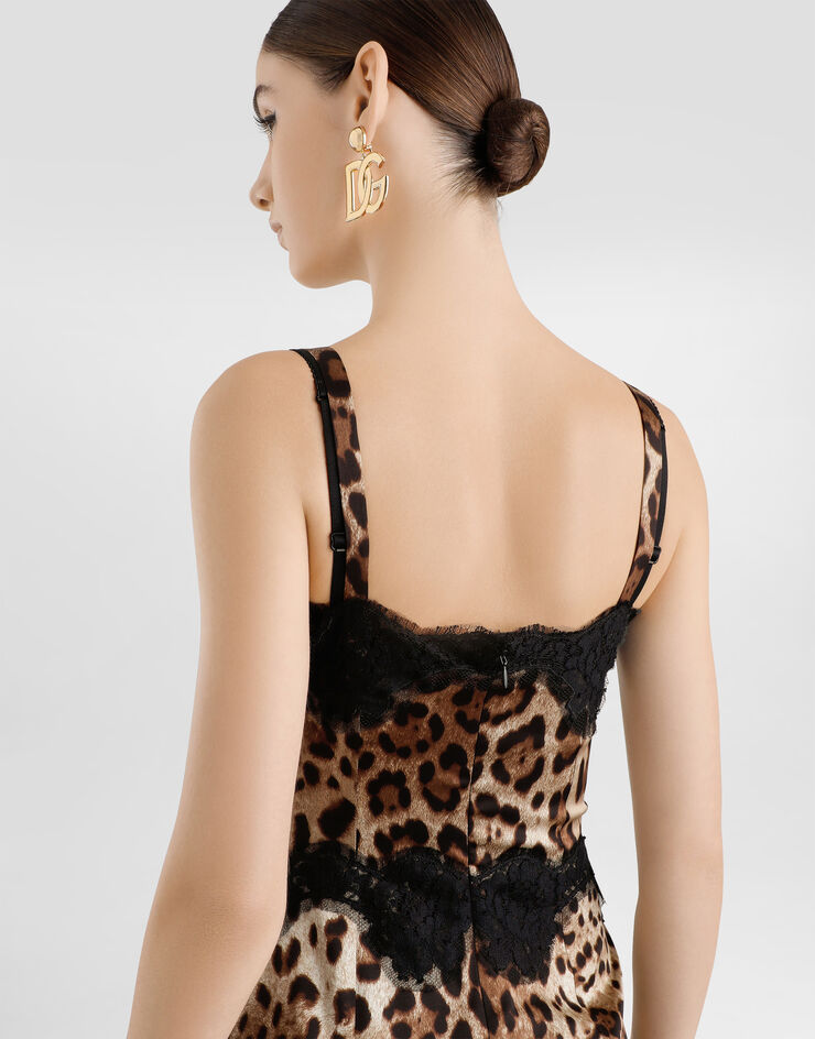 Dolce & Gabbana 蕾丝饰边豹纹印花缎布迷笛内衣连衣裙 多色 F6A5DTFSAXY