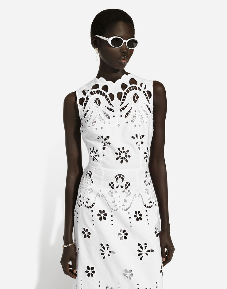 Dolce & Gabbana 挖剪刺绣棉质长款连衣裙 白 F6JIOZGDCJW