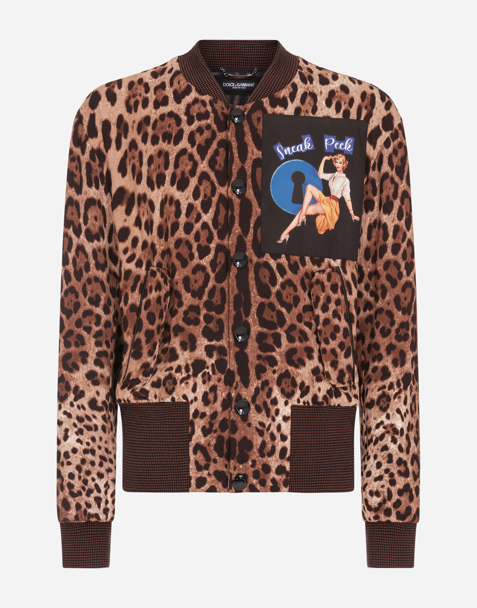 LEOPARD PRINT JACKET IN STRETCH CADY WITH PATCH