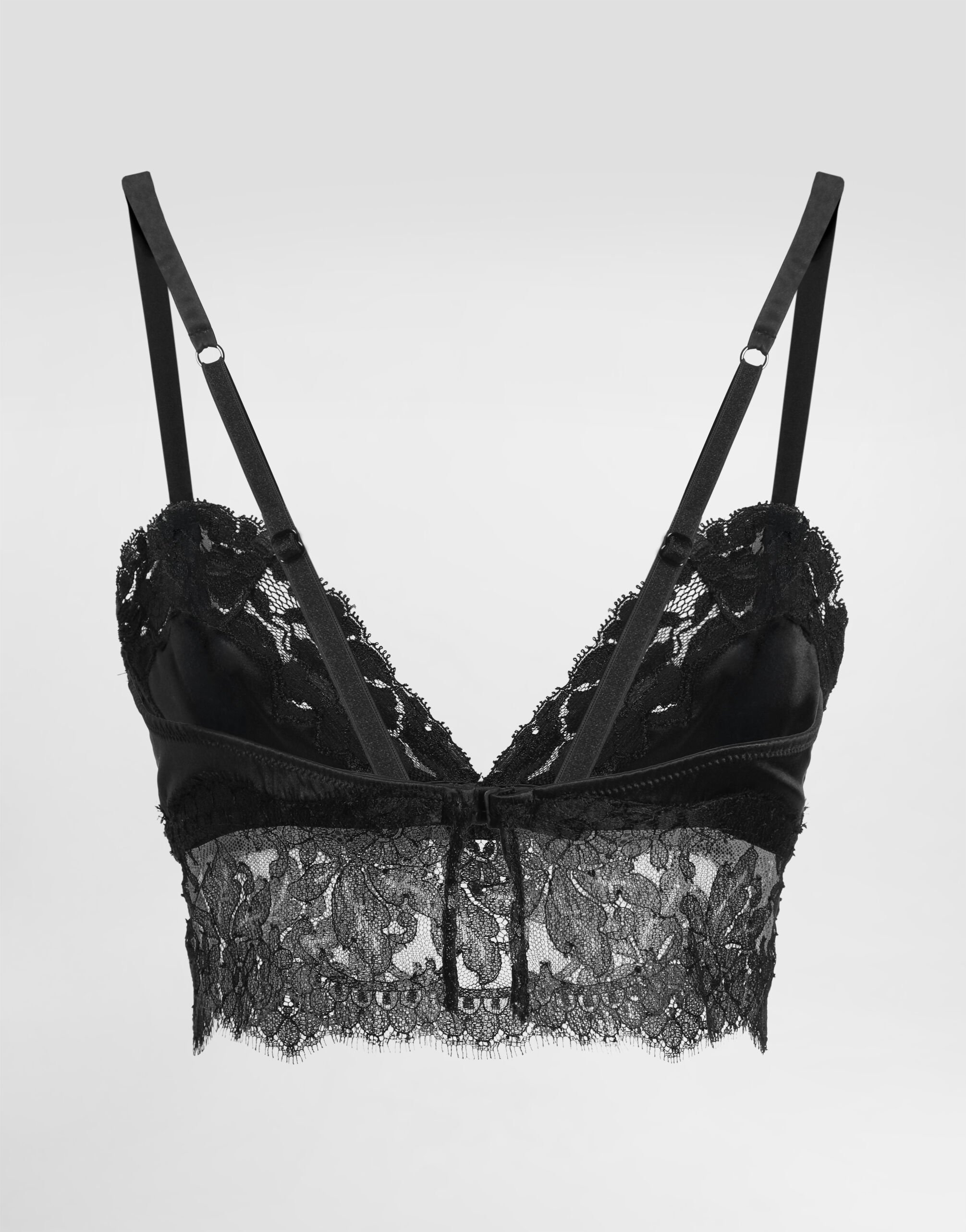 Tシャツ・カットソー DOLCE&GABBANA BLACK BRALETTE TOP IN SILK SATIN AND LACE Dolce&Gabbana Black bralette top in silk satin and lace