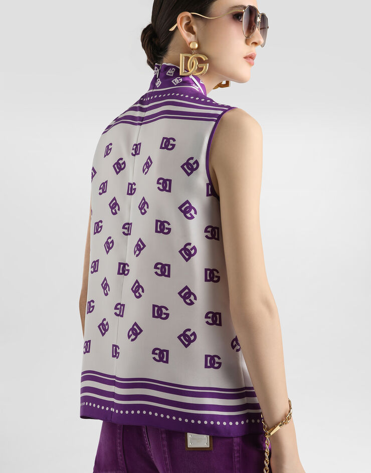 Dolce & Gabbana DG logo all-over silk twill top Print F7AN7THI1Z5