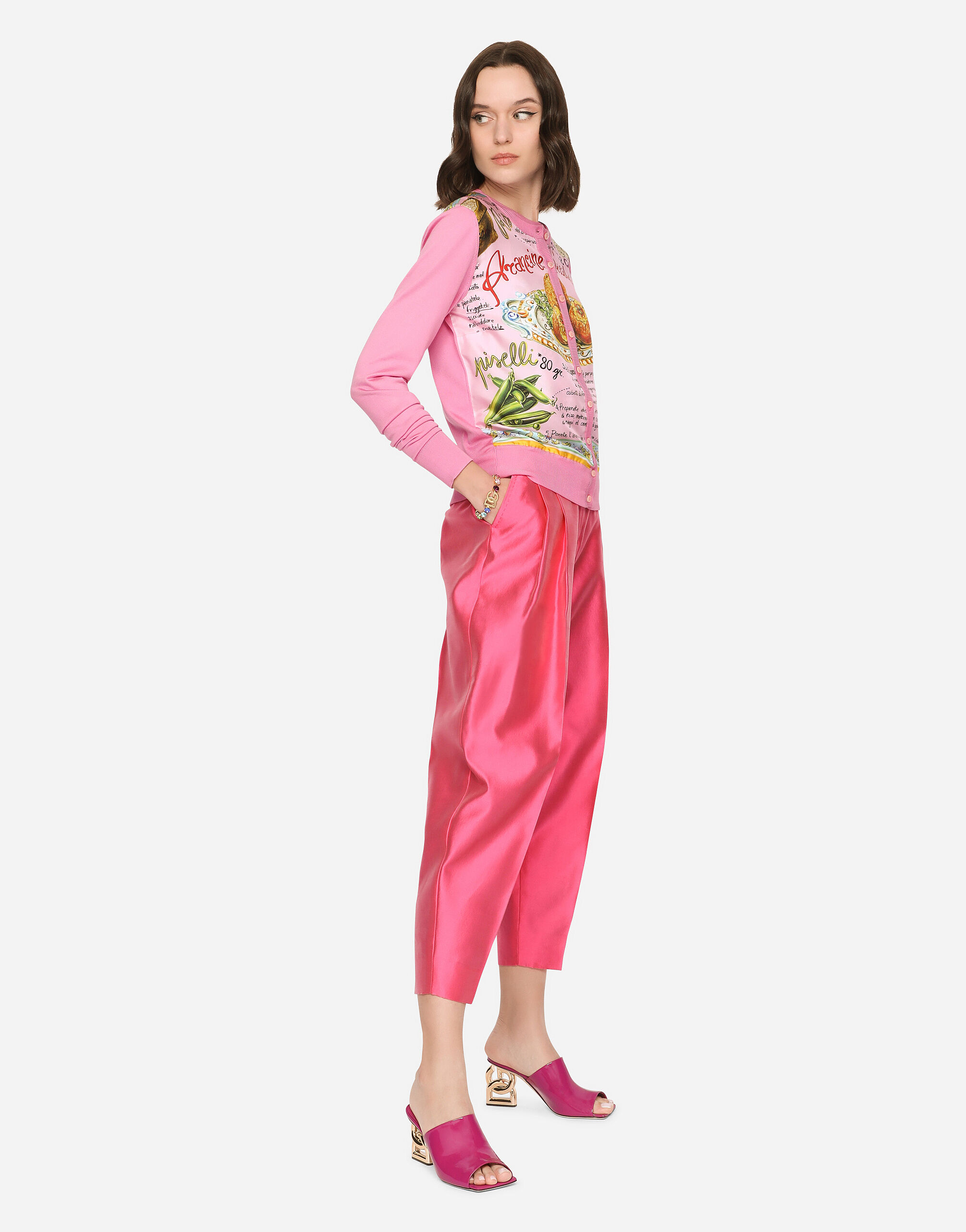 Arancini-print silk and twill cardigan