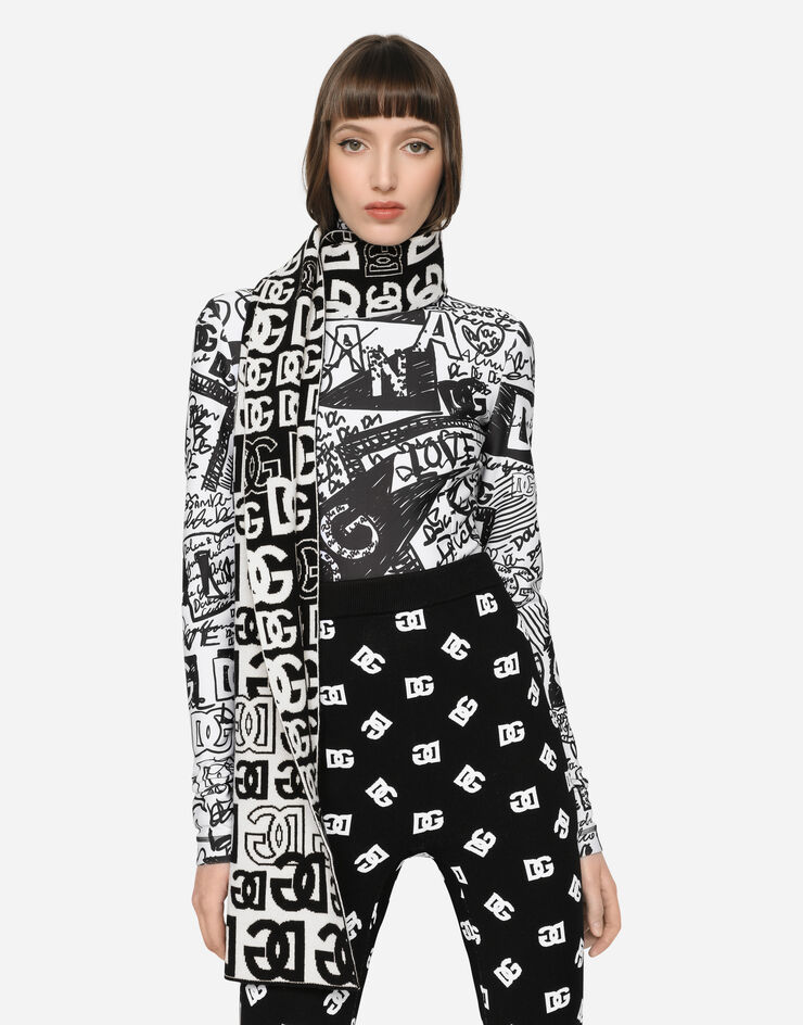 Dolce & Gabbana Cashmere scarf with all-over DG logo Multicolor FXI32TJAWP4