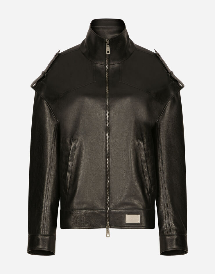 Dolce & Gabbana Oversize-Jacke aus Stierleder Schwarz F9R16LHULQ9