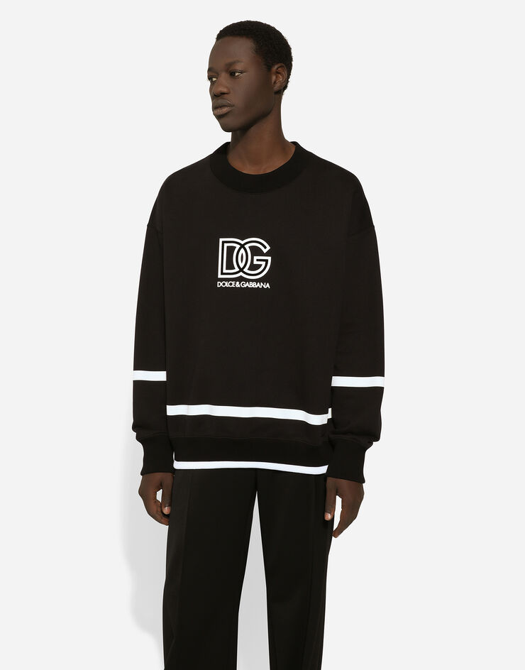 Dolce & Gabbana Round-neck sweatshirt with DG logo Black G9AUTTG7L3Z