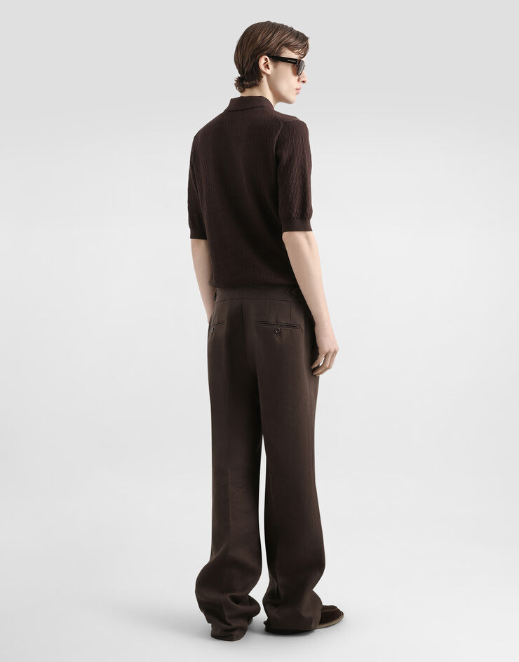 Dolce & Gabbana Micro-pattern cotton polo shirt Brown GXZ06TJBCGV