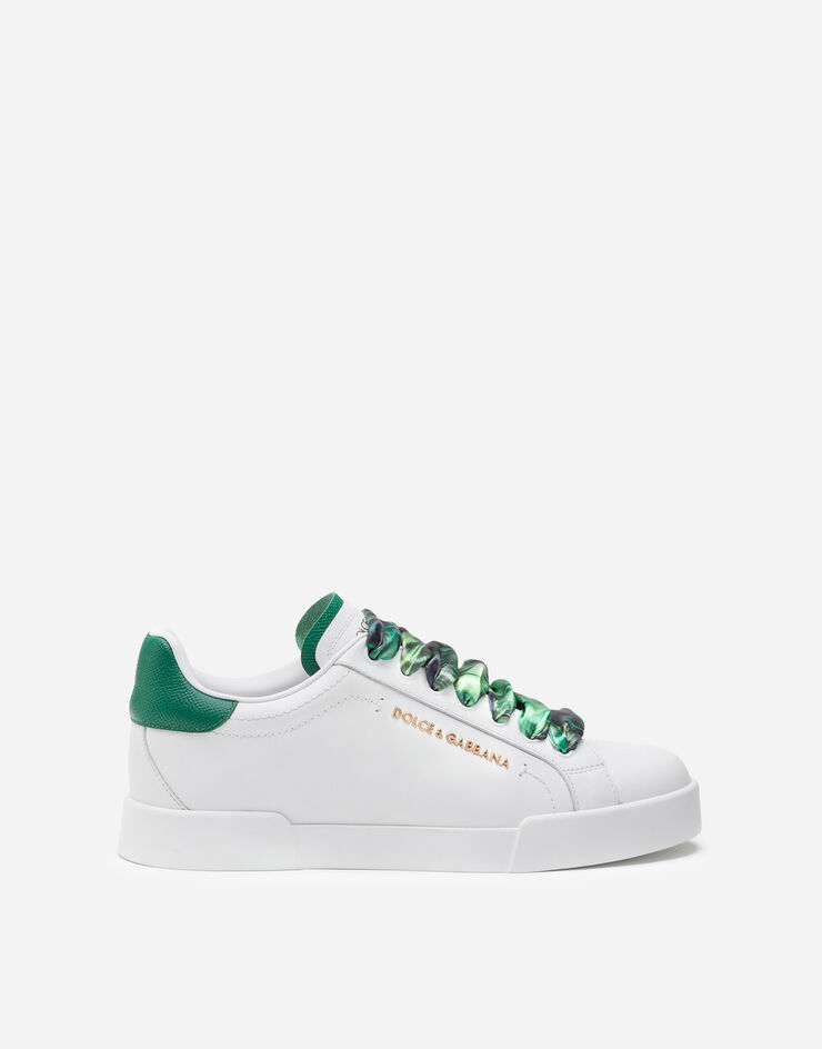 Dolce & Gabbana Portofino sneakers in nappa calfskin with lettering and printed silk laces BLANCO/VERDE CK1602AW017