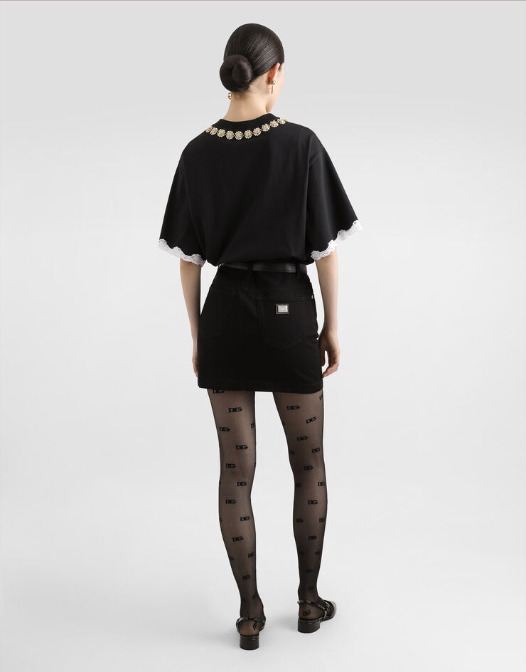 Dolce & Gabbana 珠宝链饰刺绣平纹针织 T 恤 黑 F8V62ZGDC9U